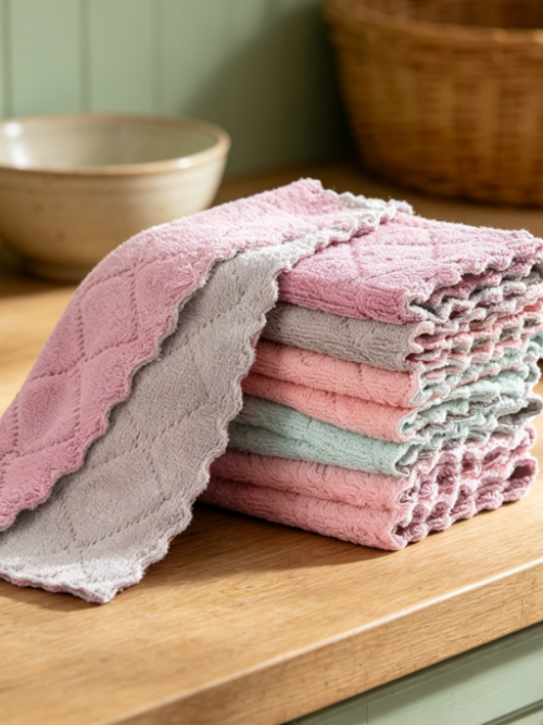 Thickened coral fleece oil-absorbing kitchen cloth